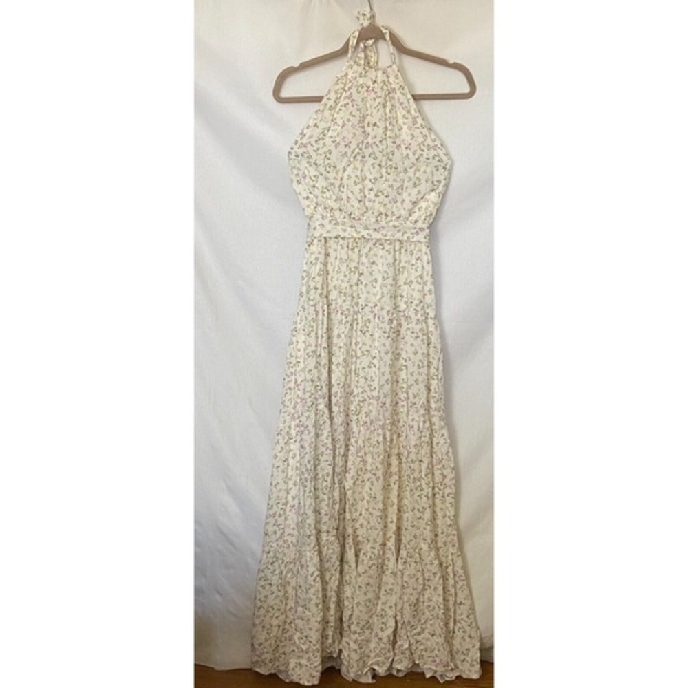 Lulus Maxi Dress Med Halter Style Belted Romantic‎ Flowy Floral Easter Spring